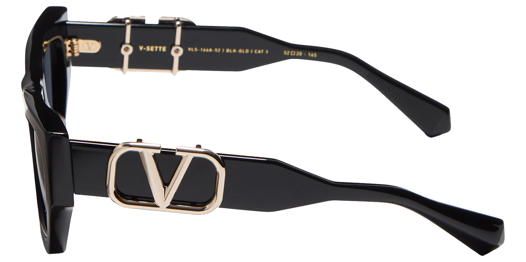 Valentino V-Sette Women Black Squared Cat Eye Sunglasses VLS-166A Grey Lens 52mm