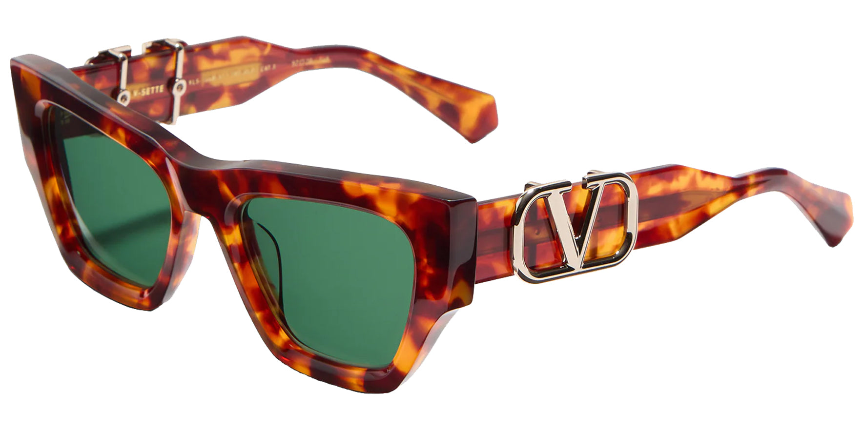 Valentino V-Sette Women Honey Havana Squared Cat Eye Sunglasses VLS-166B Dark Green Lens 52mm