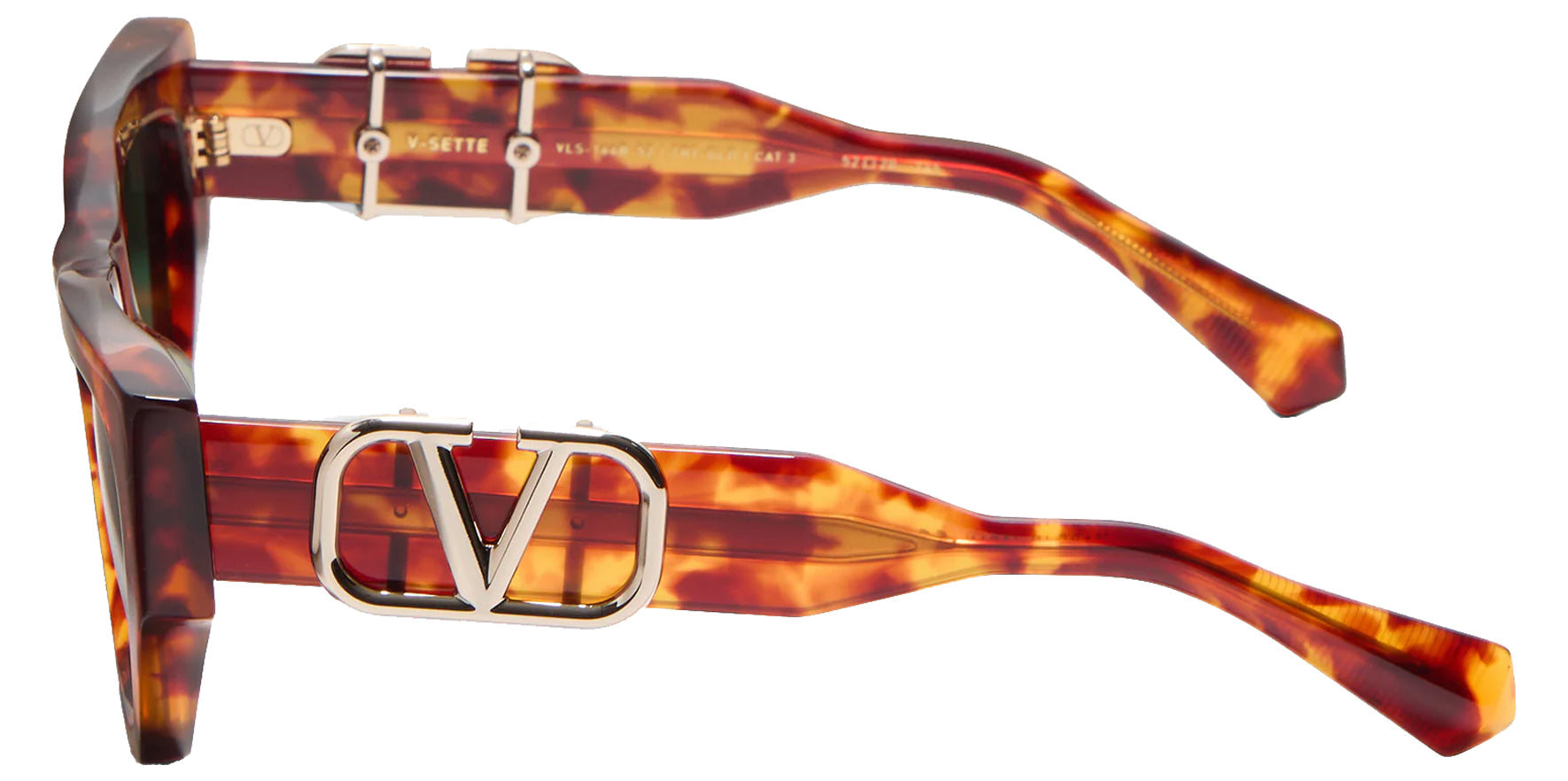 Valentino V-Sette Women Honey Havana Squared Cat Eye Sunglasses VLS-166B Dark Green Lens 52mm