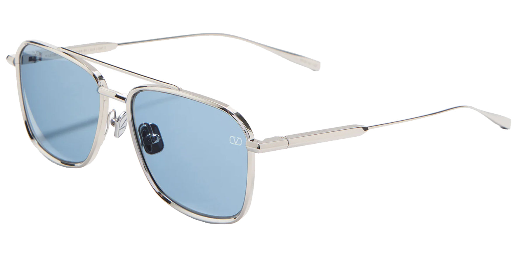 Valentino V-LStory II Silver Rectangular Sunglasses VLS-168B Light Blue Lens 55mm
