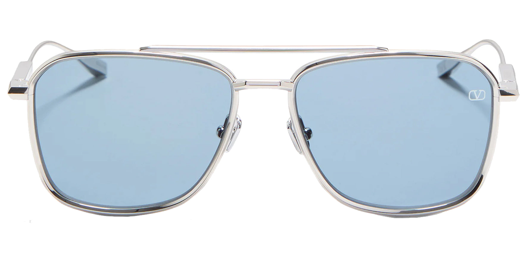 Valentino V-LStory II Silver Rectangular Sunglasses VLS-168B Light Blue Lens 55mm