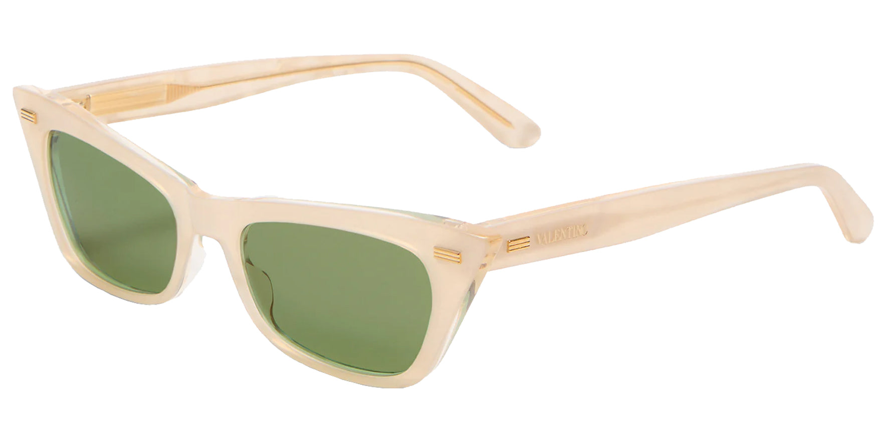 Valentino Women Champagne Pearl Cat Eye Sunglasses VLS-176A Medium Green Lens 51mm