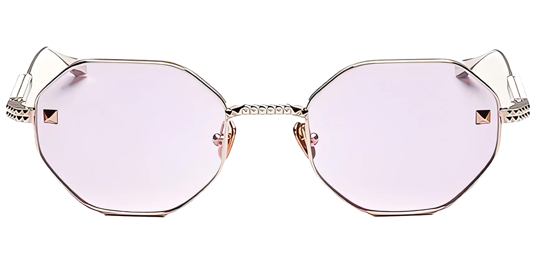 Valentino V-Stud Women White Gold Geometric Sunglasses VLX-122A Light Pink Lens 52mm