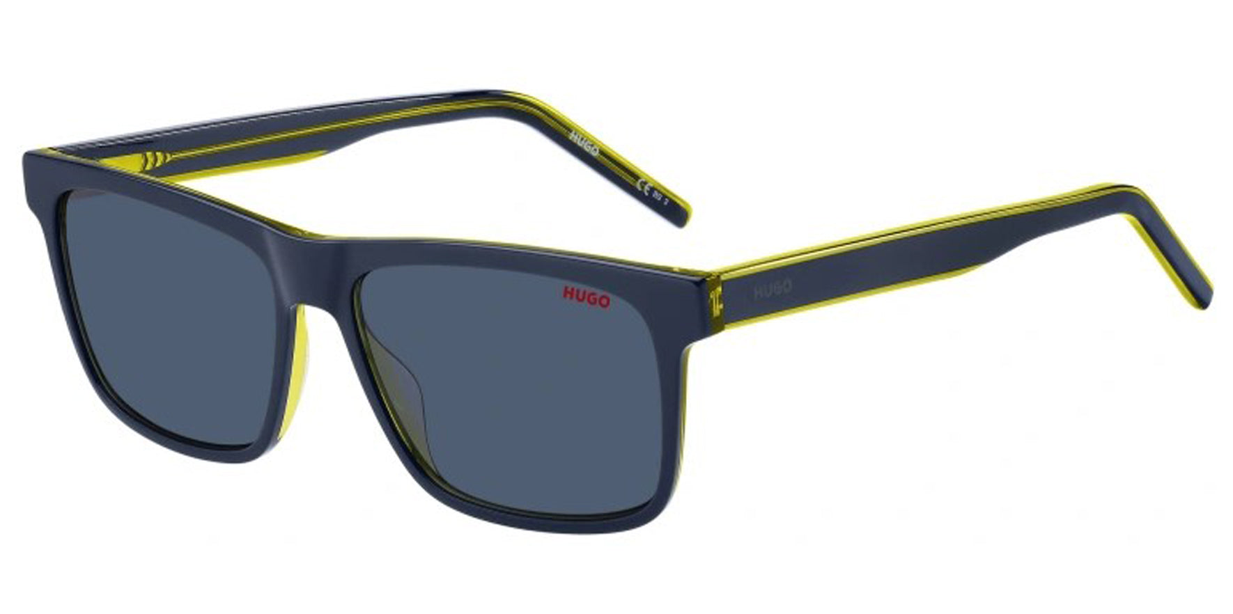 Hugo Boss Men Blue Yellow Rectangular Sunglasses HG1242S-0DCD-KU Blue Lens 56mm