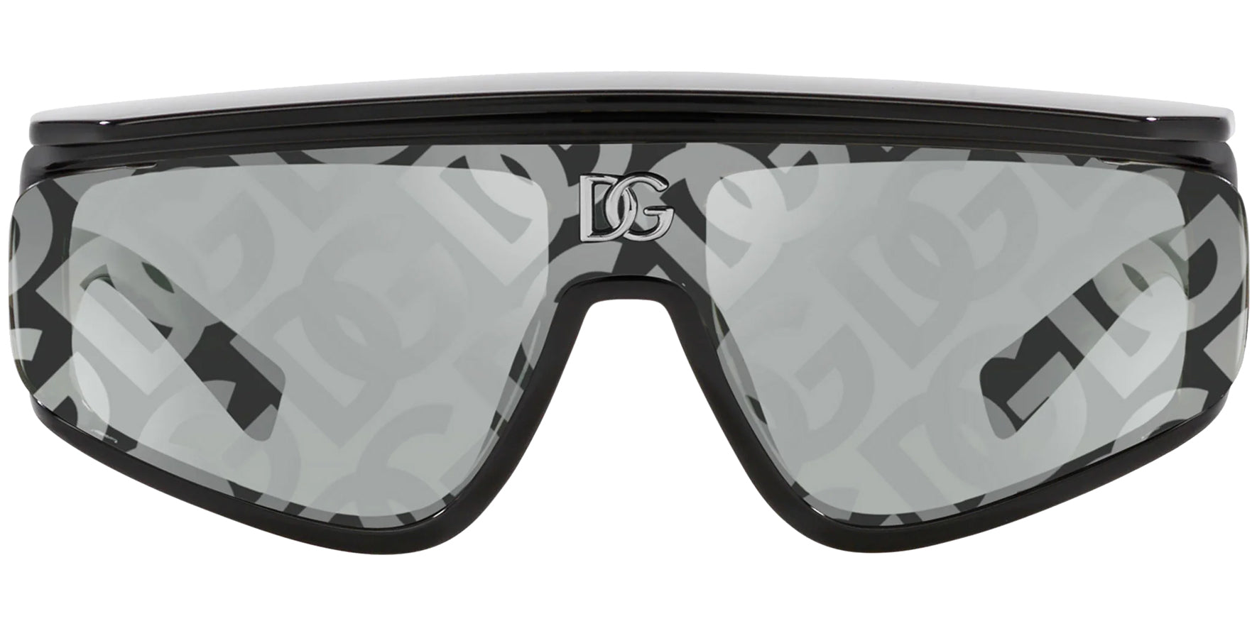 Dolce & Gabbana Men Black Shield Sunglasses w/ Visor DG6177-501AL Light Grey Mirrored Lens w/ 'DG' Logo 146mm