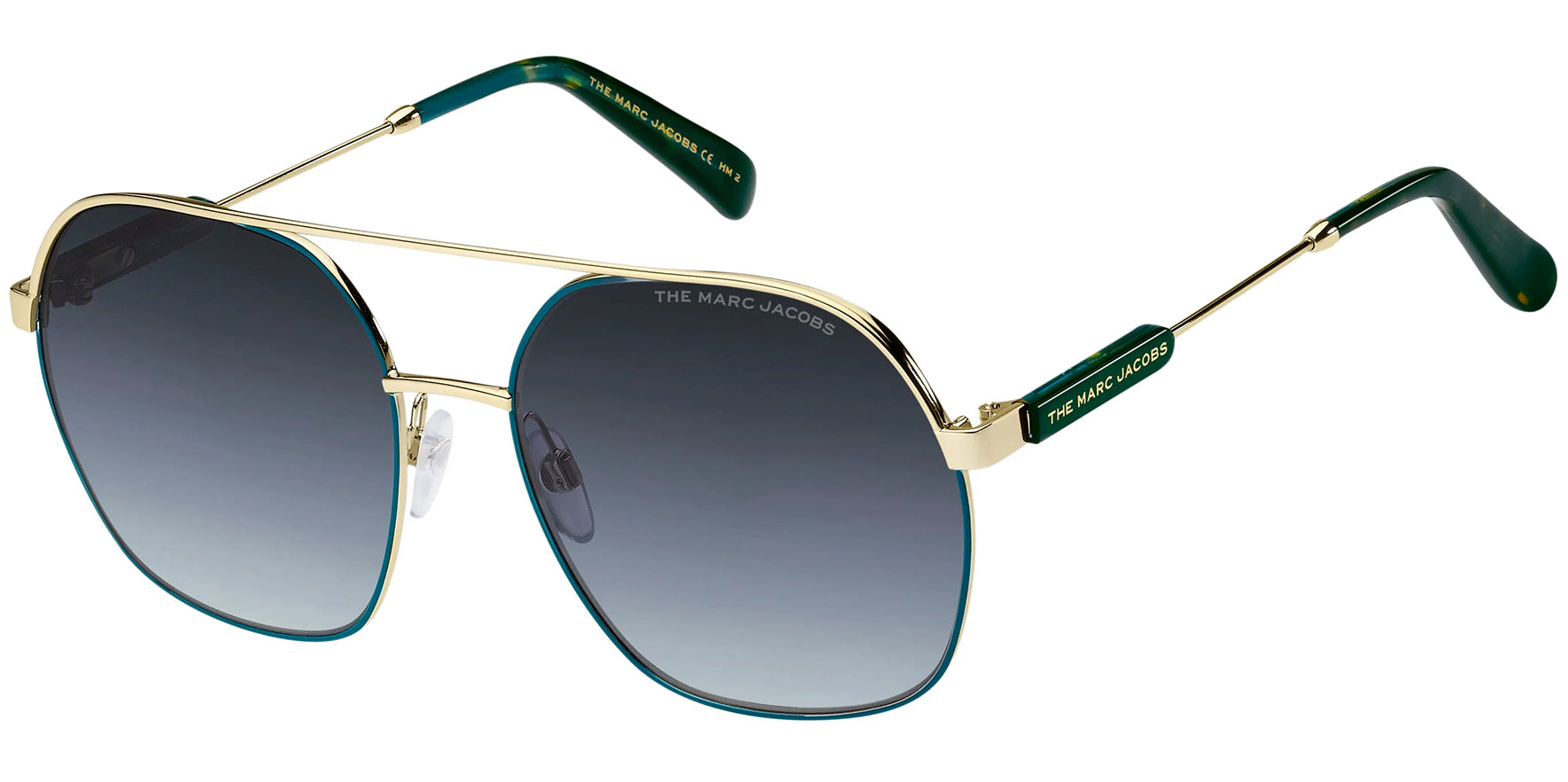 Marc Jacobs Women Gold-Tone/Teal Oversize Round Sunglasses MARC576S-0OGA-GB Grey Azure Lens 58mm