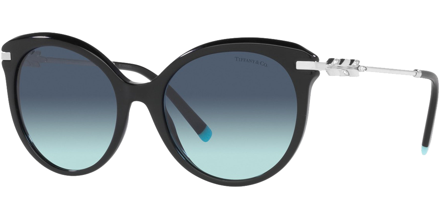 Tiffany & Co. Women Black Round Cat Eye Sunglasses TF4189BF-80019S Azure-to-Blue Gradient Lens 55mm