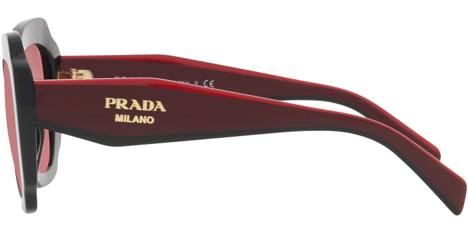 Prada Milano Women Black Square Butterfly Sunglasses PR16YS-1AB06Q Red Mirrored Internal Silver Lens 52mm