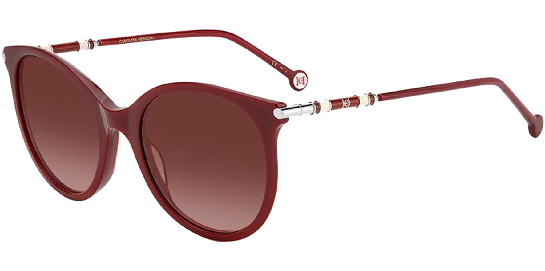 Carolina Herrera Women Burgundy Round Sunglasses CH0024S-0LHF-3X Pink Gradient Lens 55mm