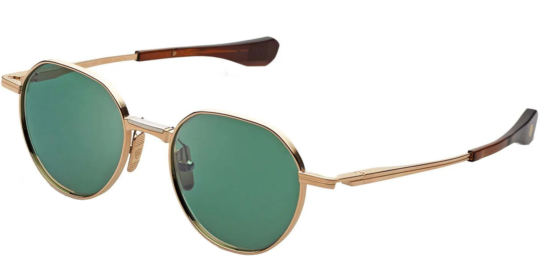 Dita Vers-One Men Gold-Tone Titanium Geometric Round Sunglasses DTS150-A-01 Green Anti-Reflective Lens 50mm