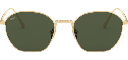 Persol Gold Titanium Gold-Tone Hexagonal Sunglasses PO5004ST-800031 Green Glass Lens 50mm