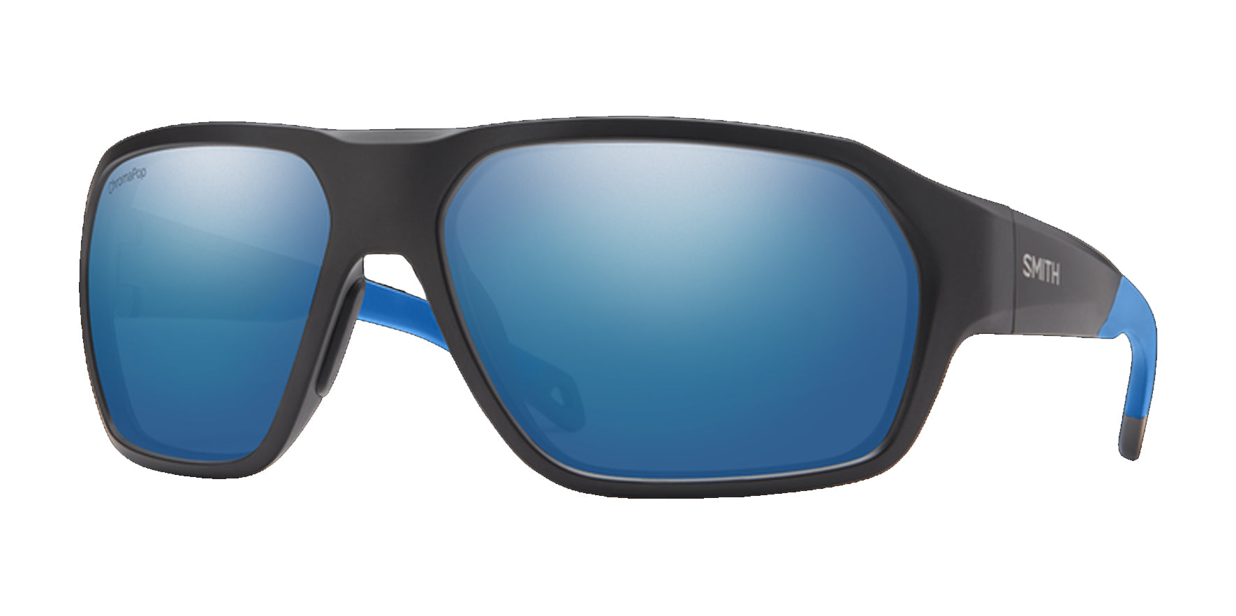 Smith Optics Deckboss Men ChromaPop Matte Black/Blue Wrap Sunglasses 2040660VK63QG Blue Mirrored Polarized Lens 63mm