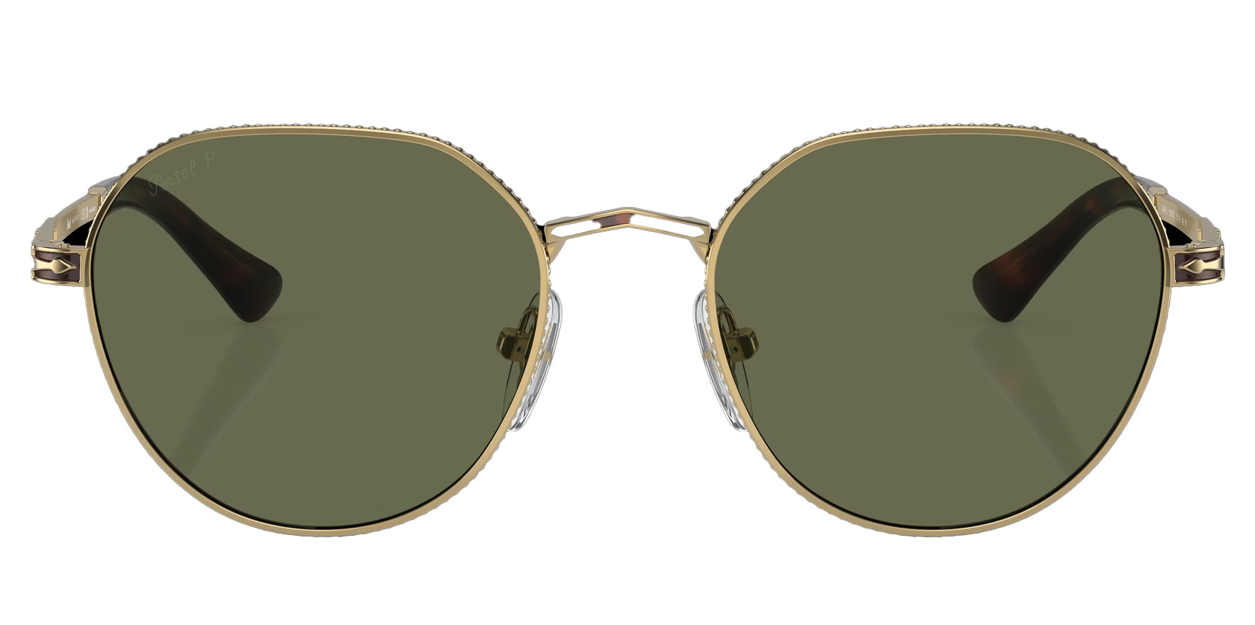 Persol Gold-Tone/Havana Geometric Round Sunglasses PO2486S-110958 Green Lens 53mm