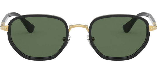 Persol Men Gold-Tone/Black Oval Sunglasses PO2471S-109758 Green Polarized Lens 50mm