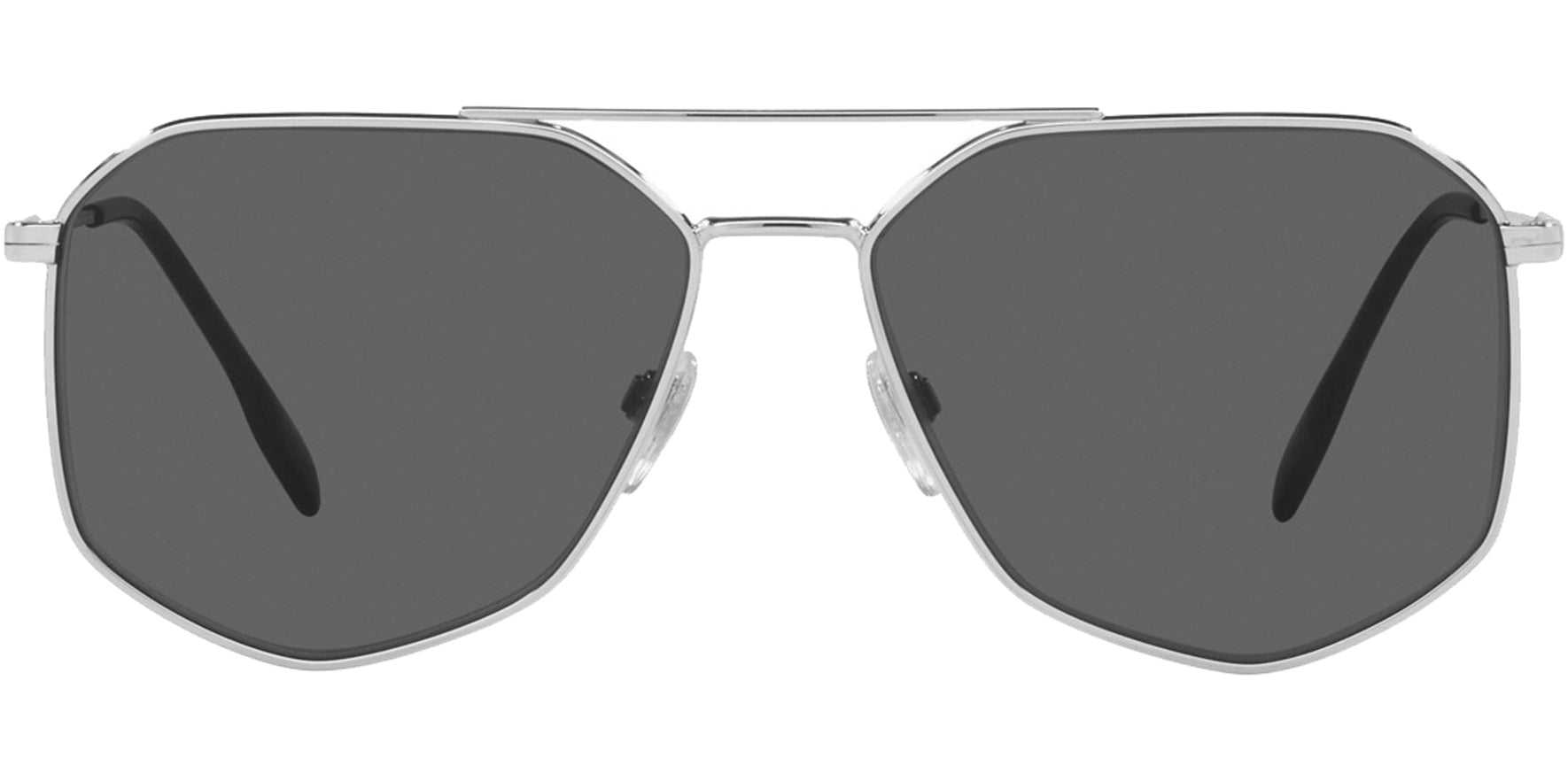 Burberry Ozwald Men Silver-Tone Geometric Aviator Sunglasses BE3139-100587 Dark Grey Lens 58mm