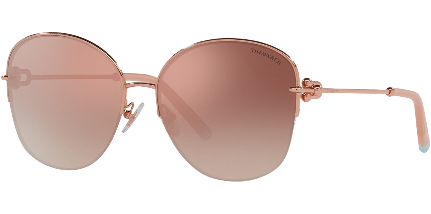 Tiffany & Co. Rubedo Women Semi-Rimless Butterfly Sunglasses TF3082-61053N Pink/Orange Mirrored Gradient Lens 58mm