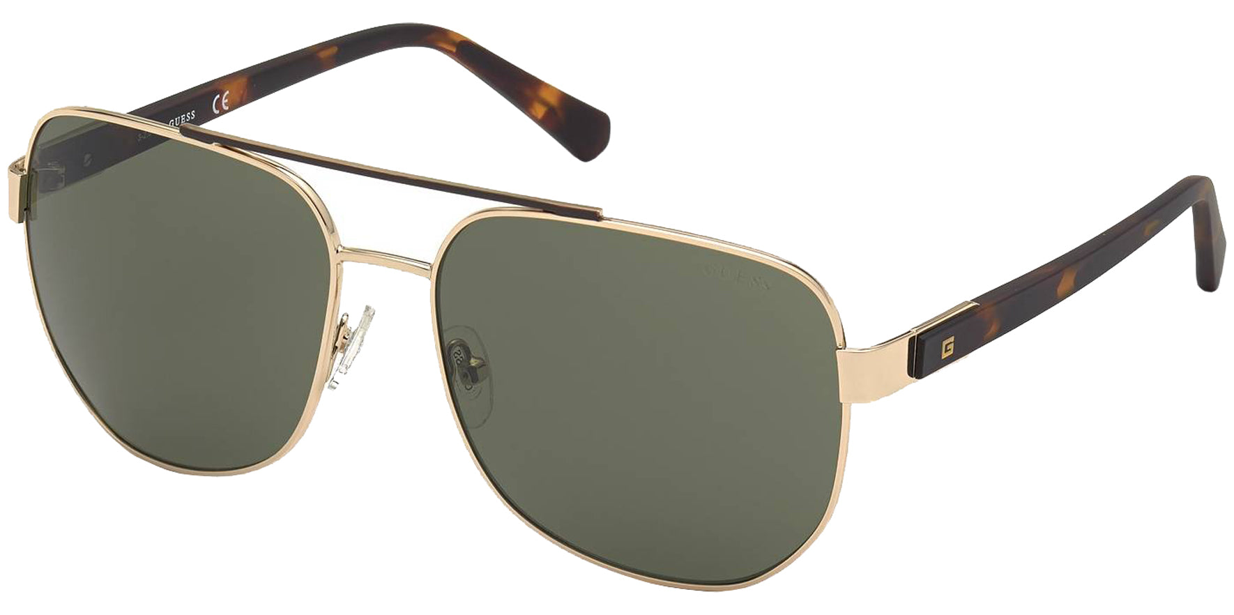 Guess Men Gold-Tone Navigator Sunglasses GU00015-32N Green Lens 61mm