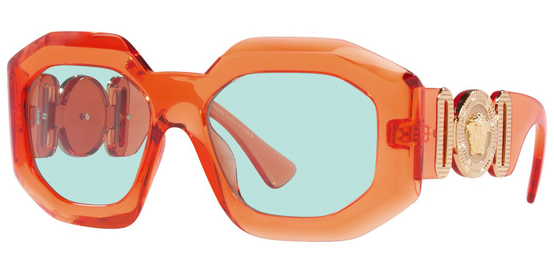 Versace Women Transparent Orange Geometric Rectangle Sunglasses VE4424U-536265 Light Azure Lens 56mm