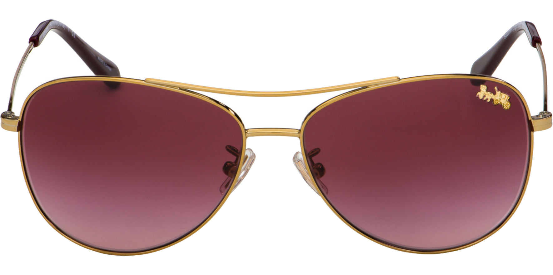 Coach Women Light Gold-Tone Aviator Sunglasses HC7079-933228H Burgundy Gradient Lens 58mm