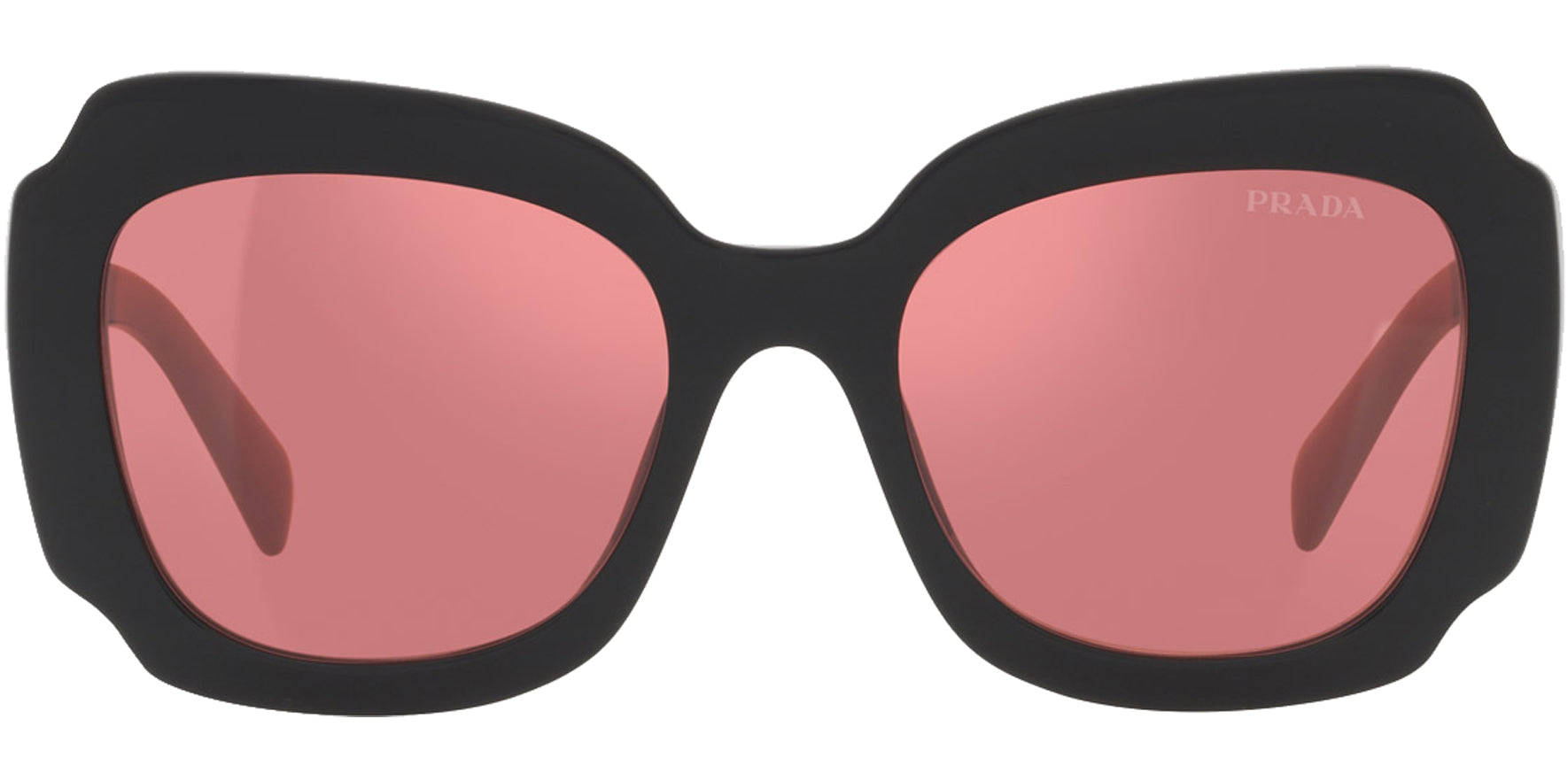 Prada Milano Women Black Square Butterfly Sunglasses PR16YS-1AB06Q Red Mirrored Internal Silver Lens 52mm