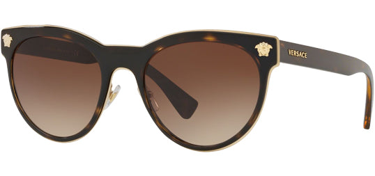 Versace Women Dark Havana Rounded Cat-Eye Sunglasses VE2198-125213 Brown Gradient Lens 54mm