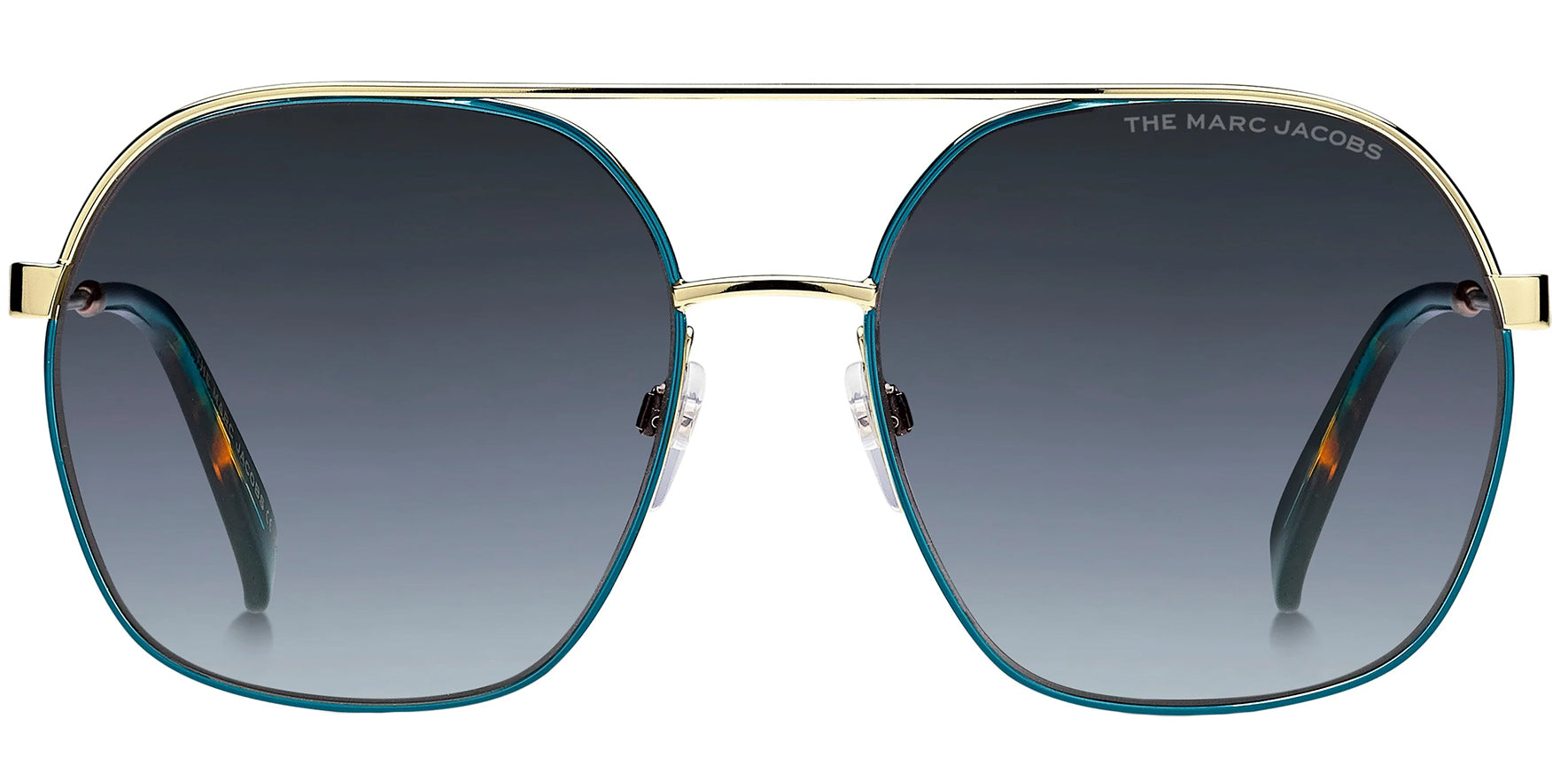 Marc Jacobs Women Gold-Tone/Teal Oversize Round Sunglasses MARC576S-0OGA-GB Grey Azure Lens 58mm