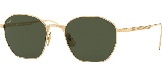 Persol Gold Titanium Gold-Tone Hexagonal Sunglasses PO5004ST-800031 Green Glass Lens 50mm