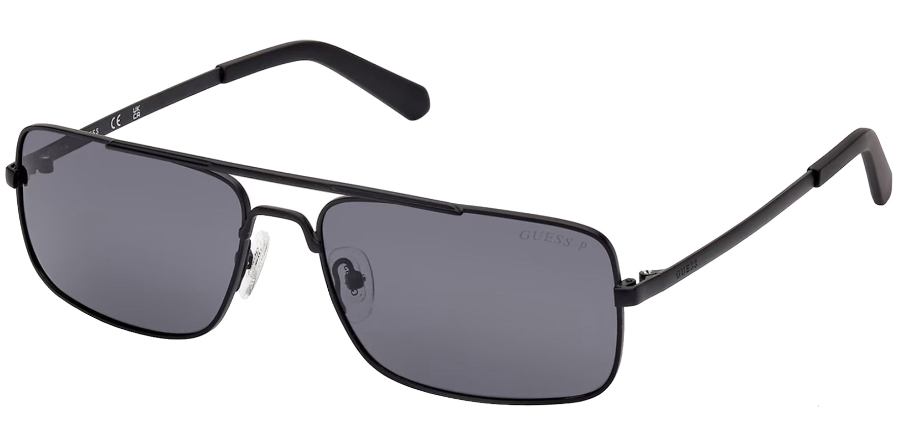 Guess Polarized Men Matte Black Rectangle Navigator Sunglasses GU00060-02D Smoke Polarized Lens 60mm