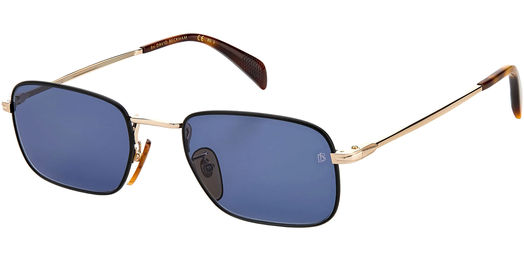 David Beckham Men Black/Gold-Tone Rectangle Sunglasses DB1035S-02M2-KU Blue Avio Lens 53mm