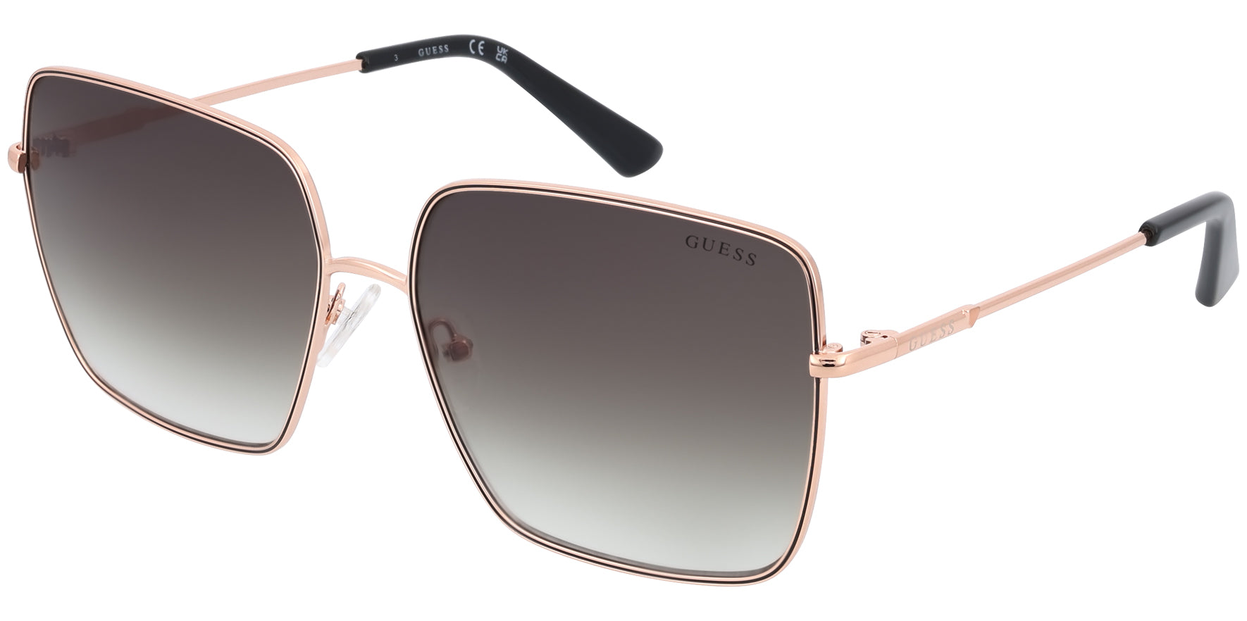 Guess Women Shiny Rose Gold-Tone Oversized Square Sunglasses GU7866-28P Green Gradient Lens 60mm