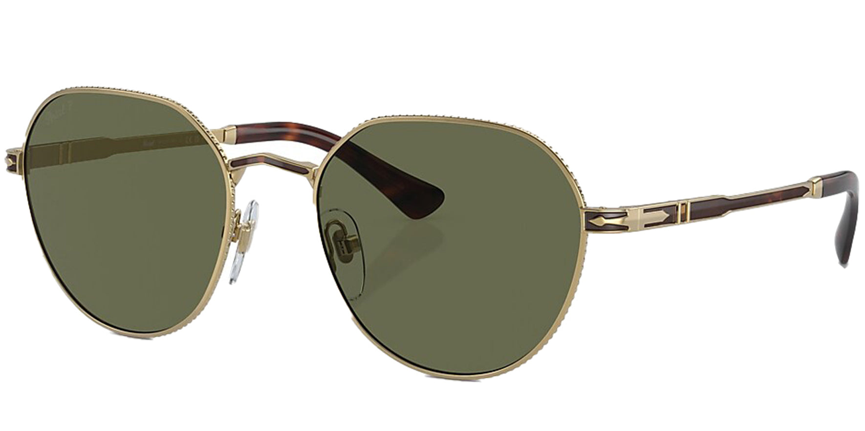 Persol Gold-Tone/Havana Geometric Round Sunglasses PO2486S-110958 Green Lens 53mm