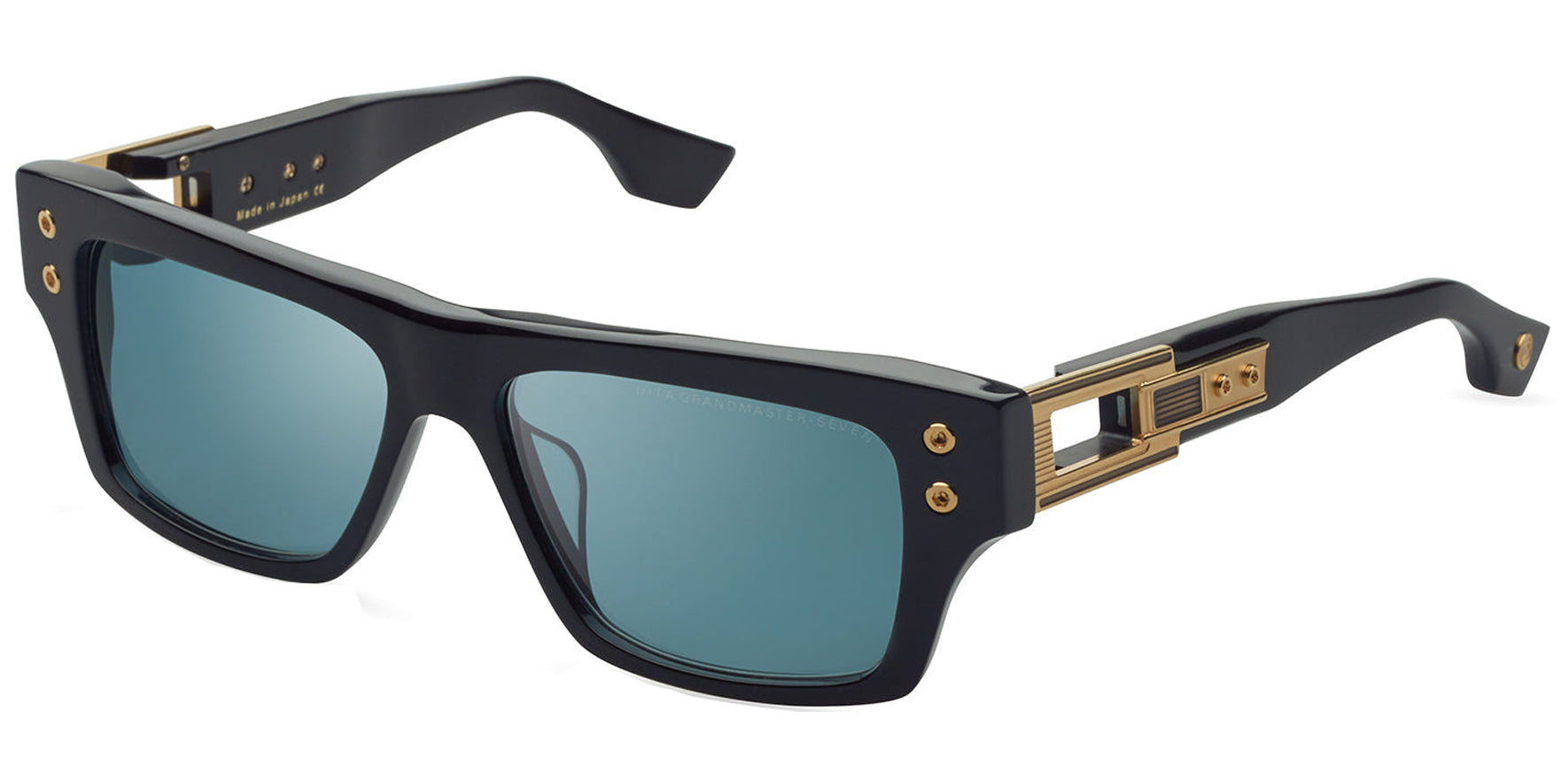 DITA Grandmaster-Seven Black/Yellow Gold Rectangle Sunglasses DTS407-A-01 Dark Turquoise Lens 57mm