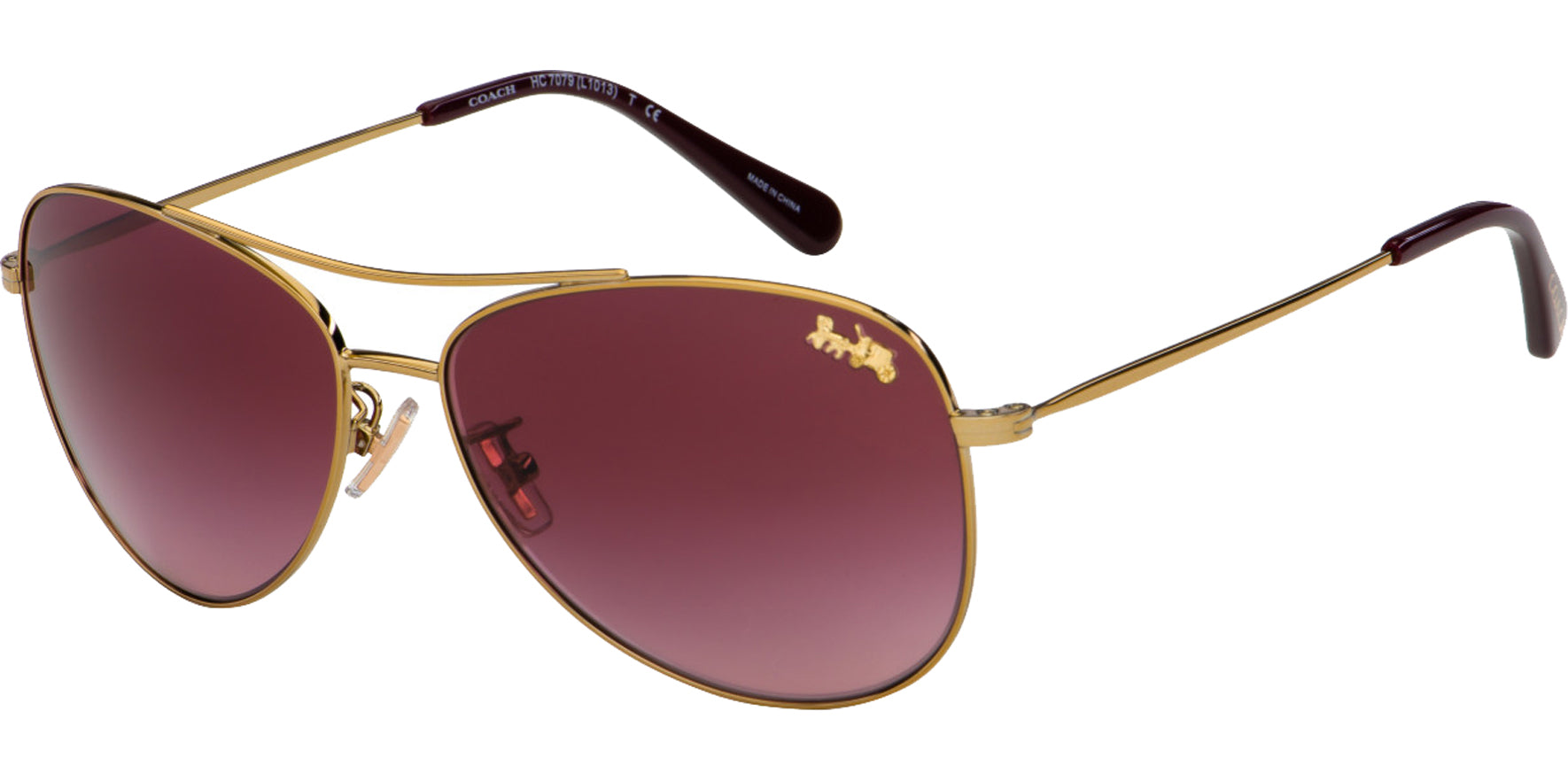 Coach Women Light Gold-Tone Aviator Sunglasses HC7079-933228H Burgundy Gradient Lens 58mm