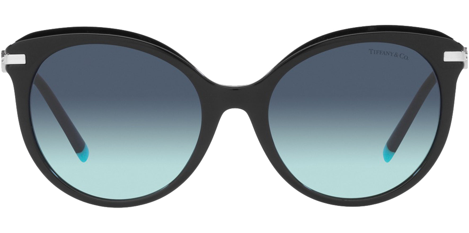 Tiffany & Co. Women Black Round Cat Eye Sunglasses TF4189BF-80019S Azure-to-Blue Gradient Lens 55mm