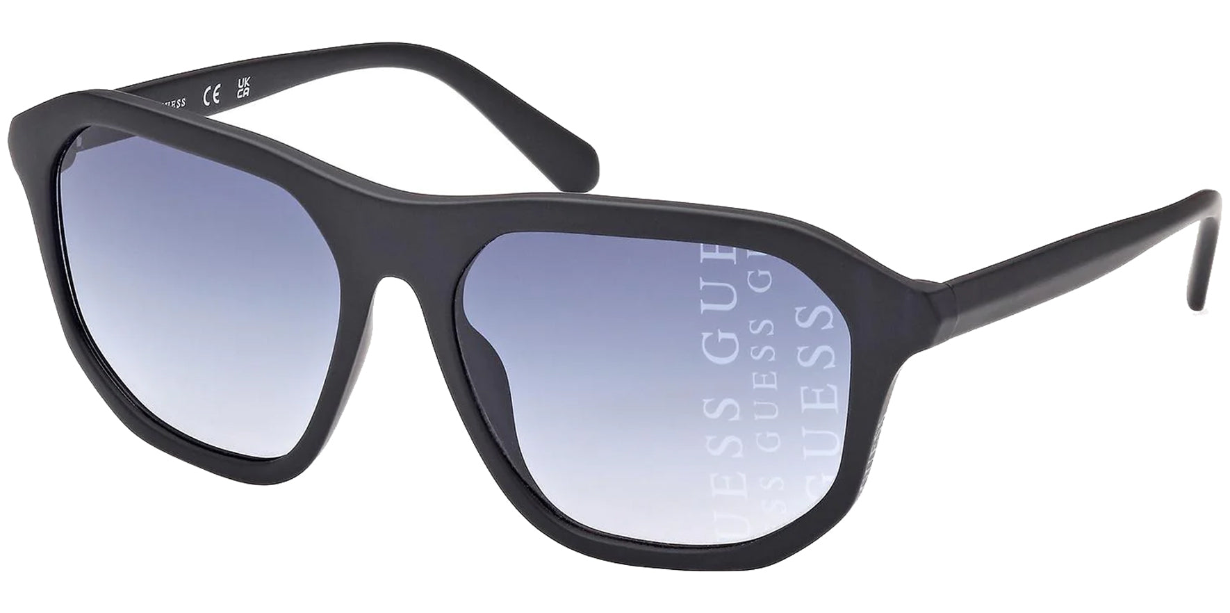 Guess Men Matte Black Geometric Square Sunglasses GU00057-02W Blue Gradient Lens 60mm