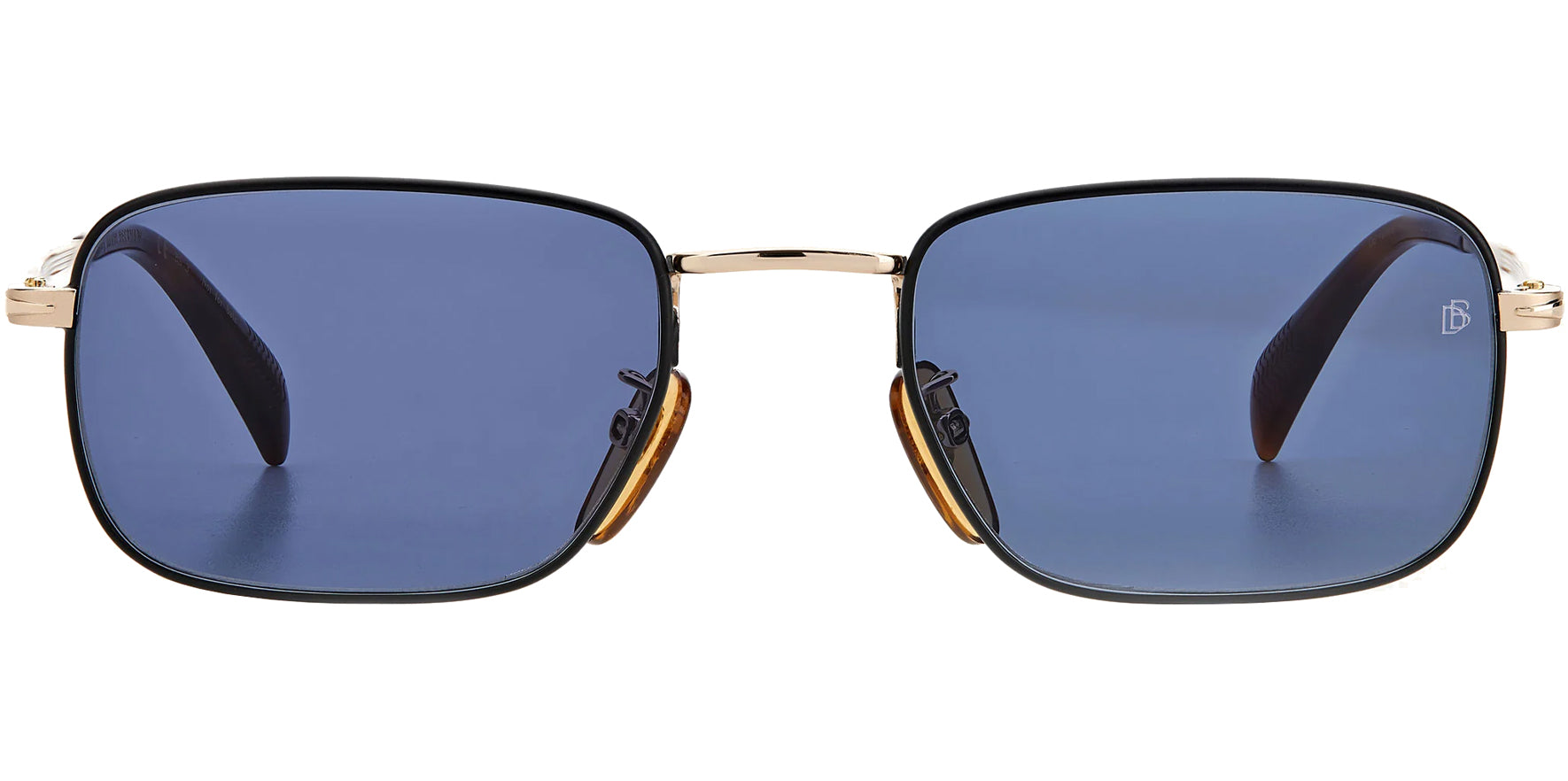 David Beckham Men Black/Gold-Tone Rectangle Sunglasses DB1035S-02M2-KU Blue Avio Lens 53mm