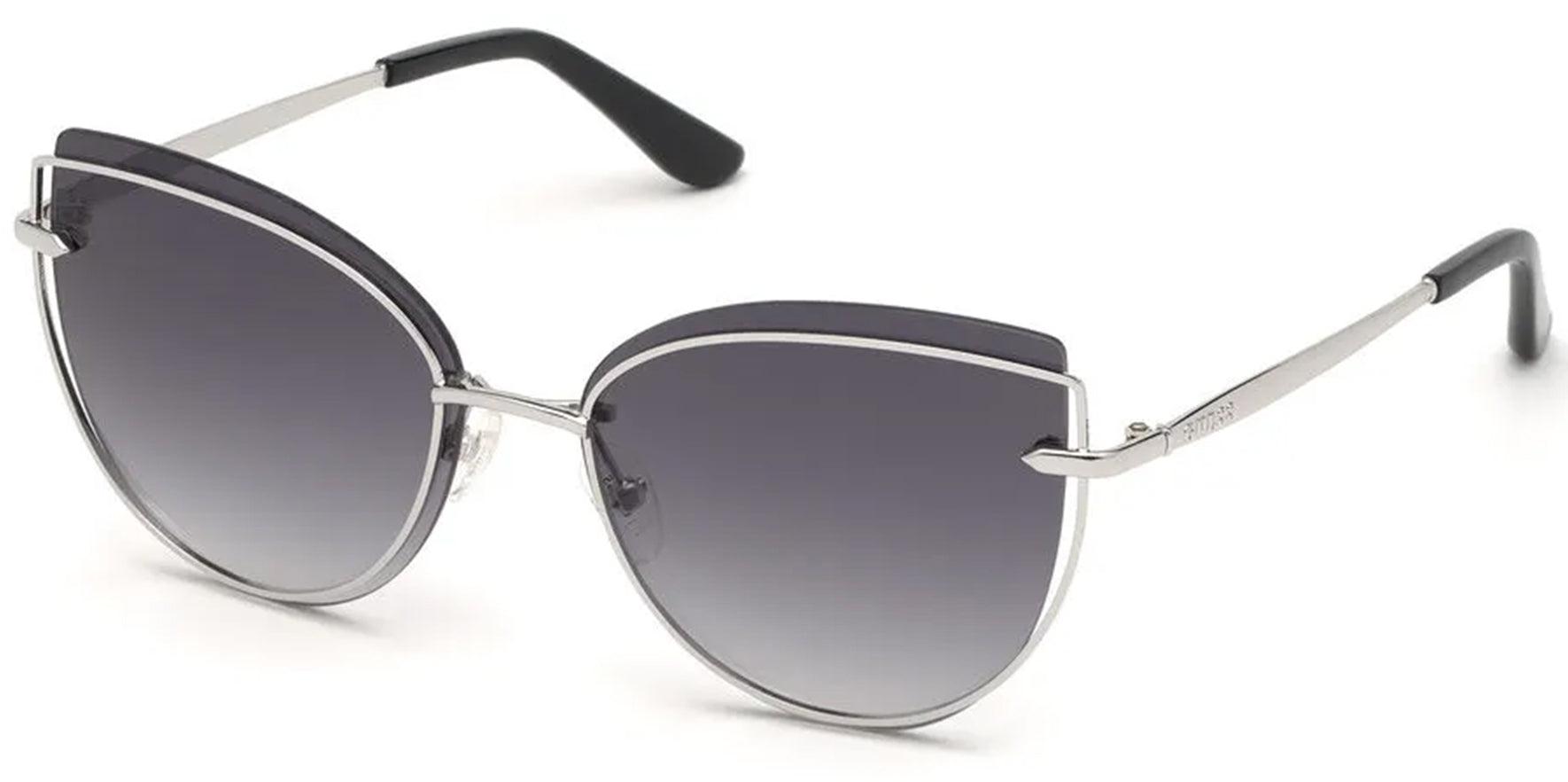 Guess Women Silver-Tone Cat Eye Sunglasses GU7617-10B Grey Gradient Offset Lens 59mm