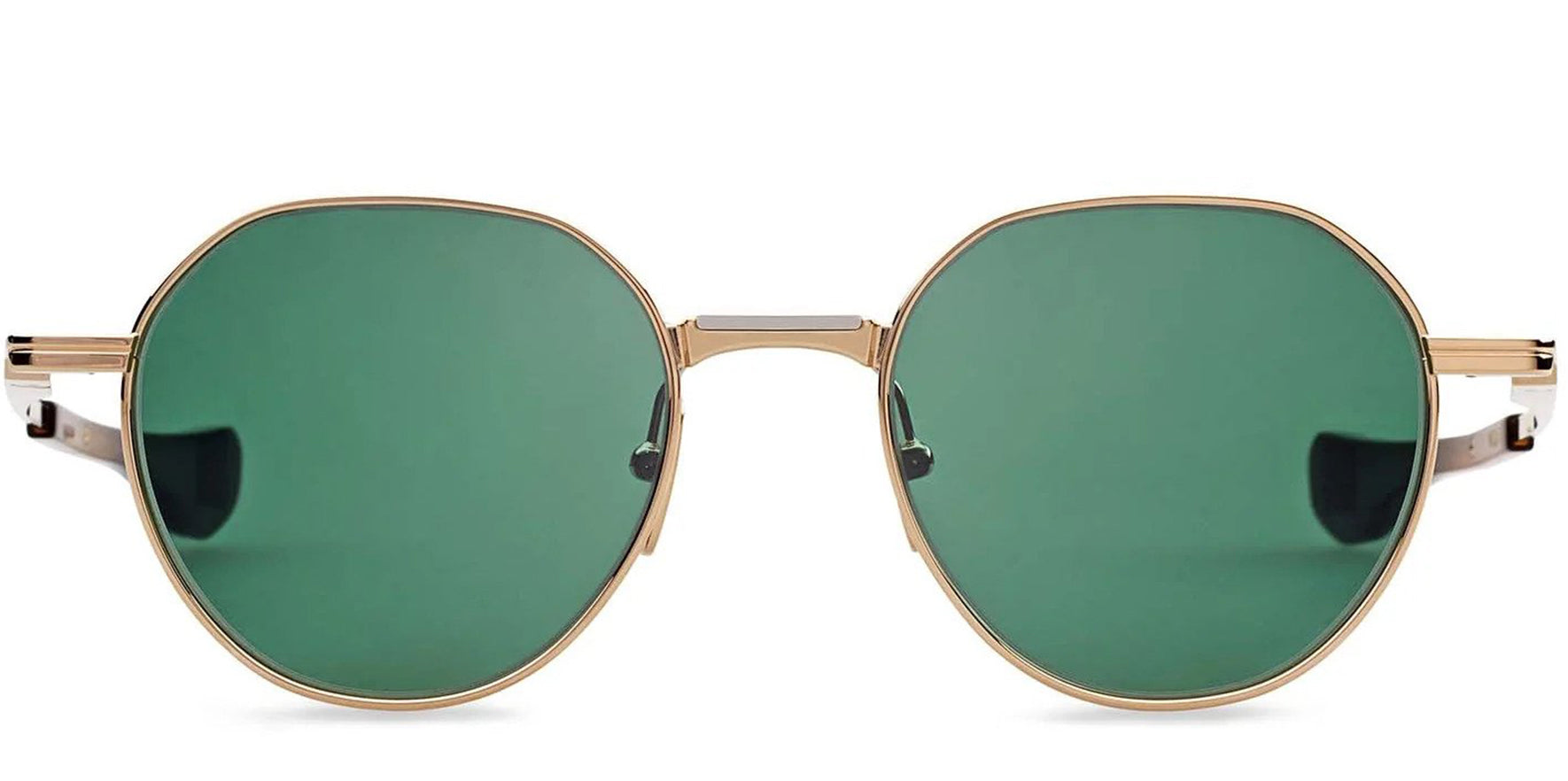 Dita Vers-One Men Gold-Tone Titanium Geometric Round Sunglasses DTS150-A-01 Green Anti-Reflective Lens 50mm