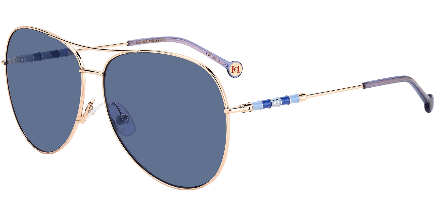 Carolina Herrera Women Gold Tone Copper Aviator Sunglasses CH0034S 0DDB KU Blue Lens 64mm