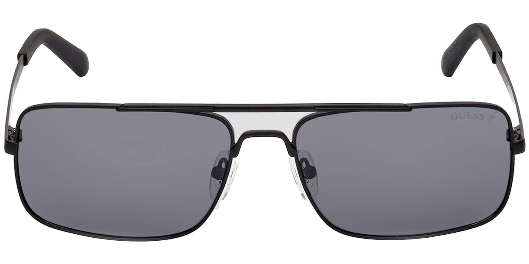 Guess Polarized Men Matte Black Rectangle Navigator Sunglasses GU00060-02D Smoke Polarized Lens 60mm